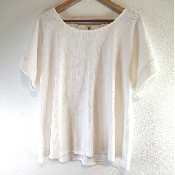 Melloday White Short Sleeve Round Neck Textured Zip Back Top Size XL - Picture 1 of 9